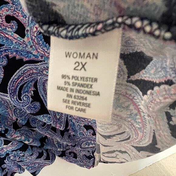 Roz & Ali Paisley Top Womens Size 2X Turquoise Pink Bell Sleeve Blouse - Picture 7 of 9